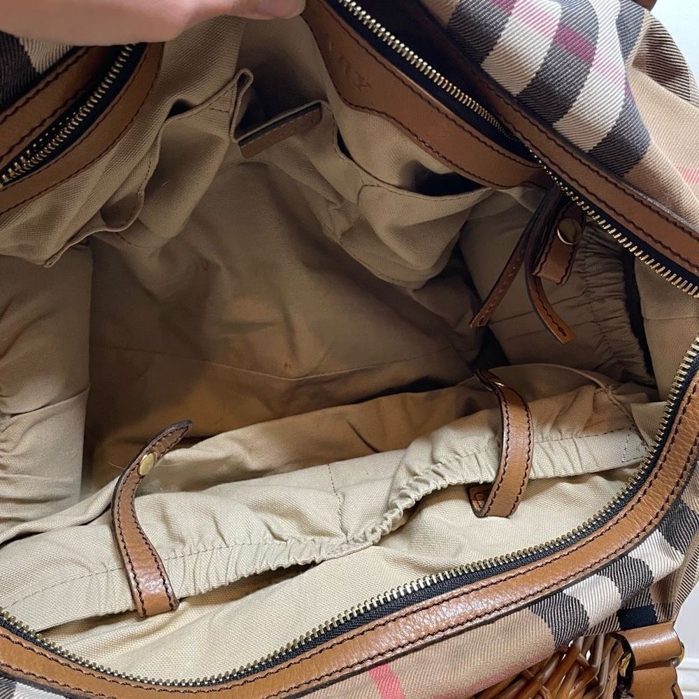 Burberry Nova Check Baby Bag Oversized Travel Duffle Purse Canvas Leather - Picture 12 of 16